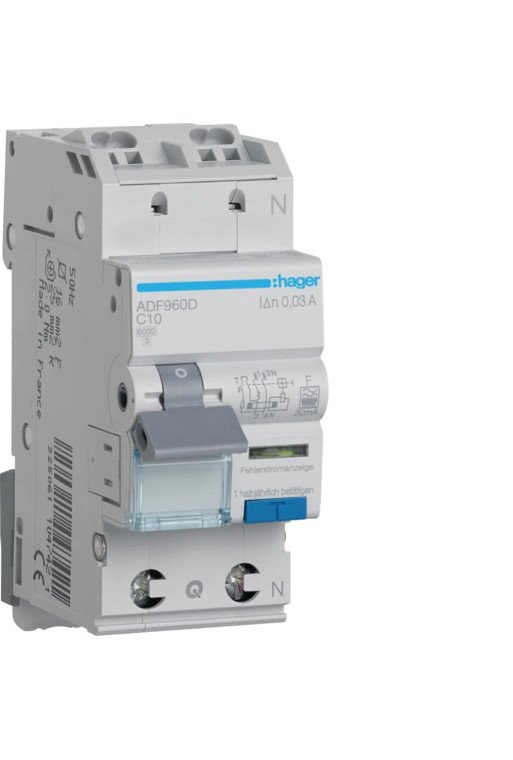 HAGER FI-LS 1P+N 6kA C-10A 30mA Typ F QC