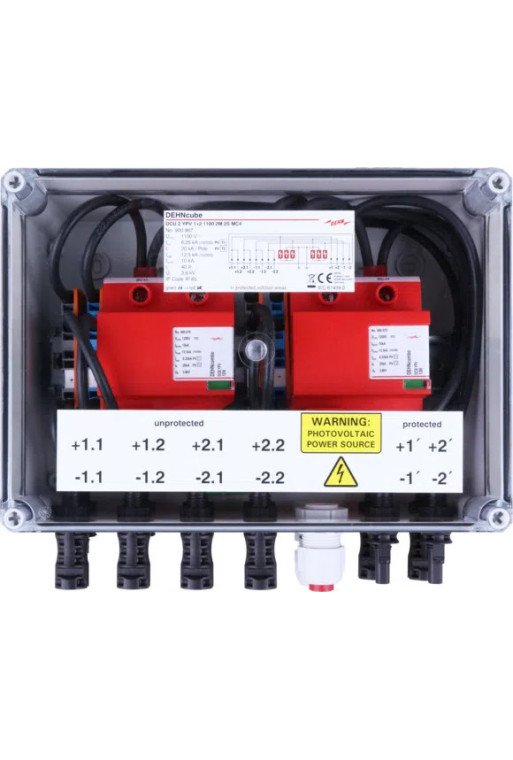 DEHN GAK Typ 1+2 im Gehäuse IP65 f. PV-Anl. 2MPPT mit je 2 Strings b. 1100V DC