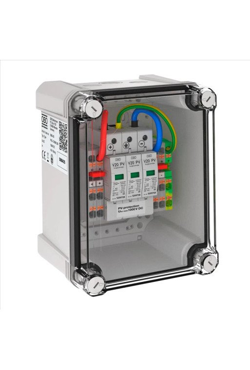 OBO Generatoranschlusskasten 2 PV-String auf 1 WR-MPP 1000V DC lichtgrau RAL 7035