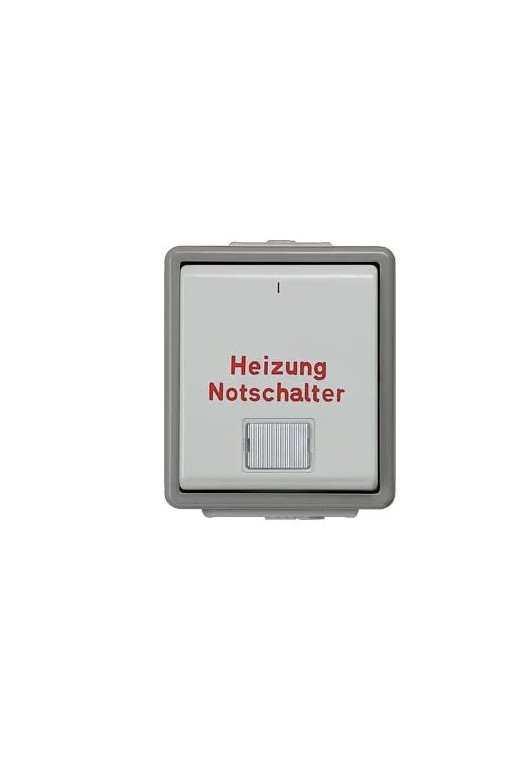 SIEMENS Heizungs-Notschalter 1-polig mit Fenster DELTA fläche IP44 AP dunkelgrau/hellgrau