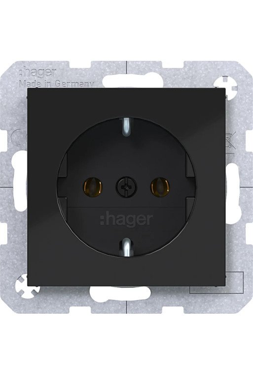 HAGER Steckd. SCHUKO Steckkl. Ax/Cx schwarz gl