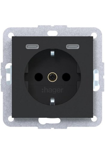 HAGER Stkd SCHUKO USB-C 2f 20W A.x/C.x sch ma