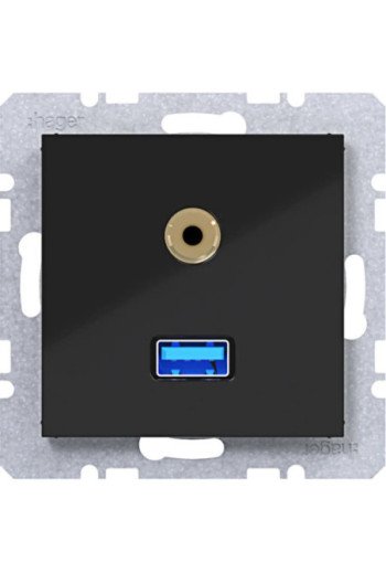 HAGER USB/35mm Audio Steckd. Ax/Cx schwarz gl
