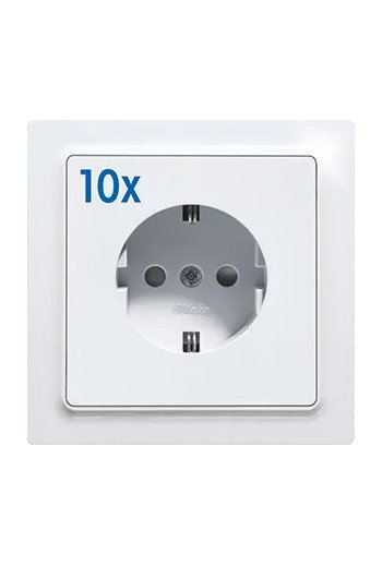 ELTAKO 10x Schutzkontakt-Steckdose mit Oberteil polarweiß glänzend E-Design55 ohne Rahme