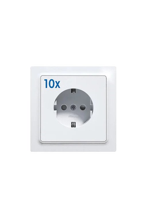 ELTAKO 10x Schutzkontakt-Steckdose mit Oberteil polarweiß glänzend E-Design55 ohne Rahme