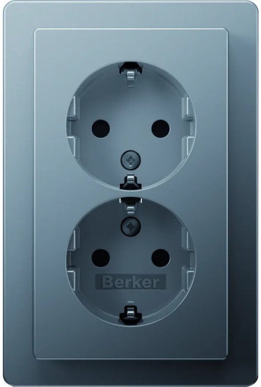 BERKER Q.1 Doppelsteckdose mit Abdeckung alu samt