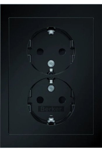BERKER R.3 Doppelsteckdose mit Abdeckung schwarz glänzend