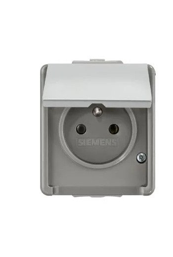 SIEMENS Steckdose mit Mittenschutzkontakt DELTA fläche IP44 AP dunkelgrau/hellgrau
