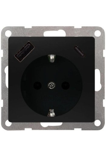 SIEMENS DELTA i-system softschwarz USB-SCHUKO-St eckdose 2 USB A+C Leistung: bis zu 18 W