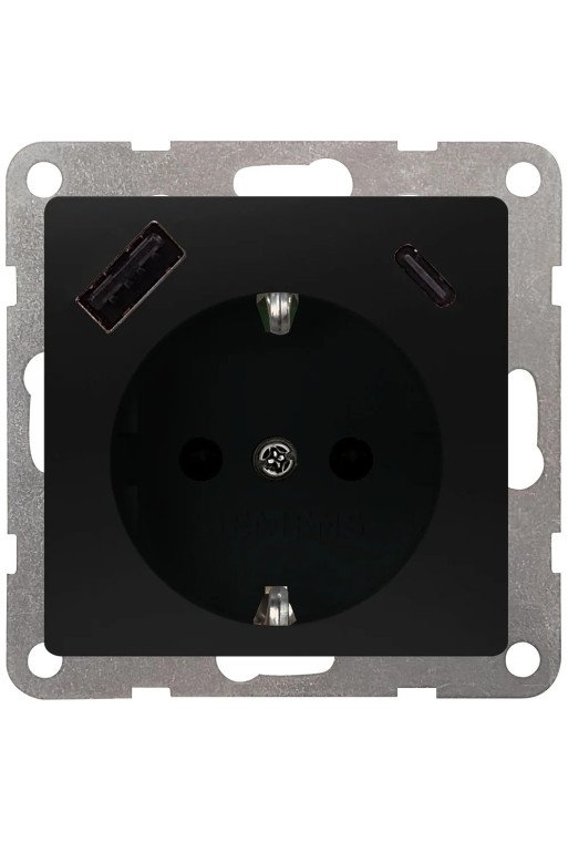 SIEMENS DELTA i-system softschwarz USB-SCHUKO-St eckdose 2 USB A+C Leistung: bis zu 18 W