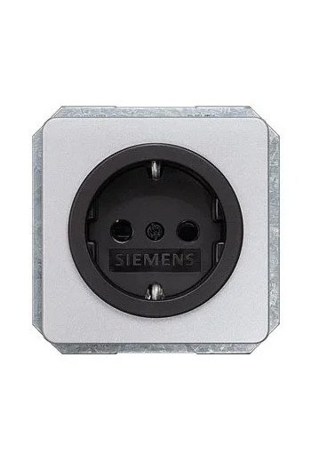 SIEMENS DELTA profil SCHUKO-Steckdose silber mit schwarzem Näpfchen u. erh. Berrührungssc