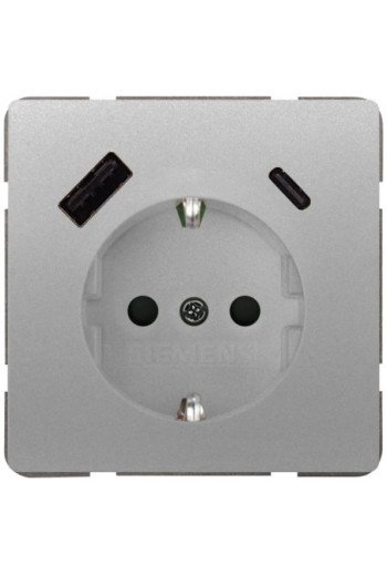 SIEMENS DELTA style platinmetallic USB-SCHUKO-St eckdose 2 USB A+C Leistung: bis zu 18 W