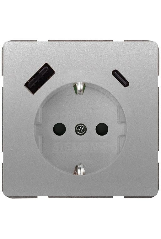 SIEMENS DELTA style platinmetallic USB-SCHUKO-St eckdose 2 USB A+C Leistung: bis zu 18 W