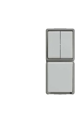 SIEMENS Kombination Serienschalter/SCHUKO mit BS DELTA fläche IP44 AP dunkelgrau/hellgrau