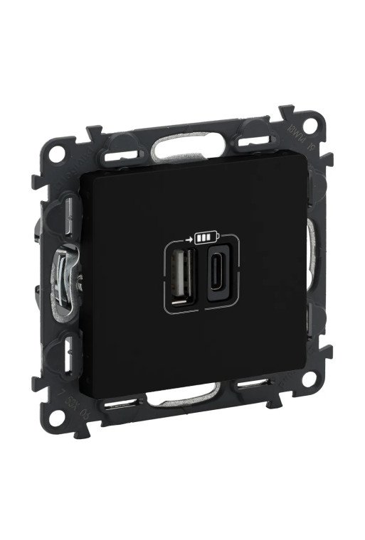 LEGRAND Valena Life 2xUSB Typ A+C 2-modulig 3A F arbe: Schwarz