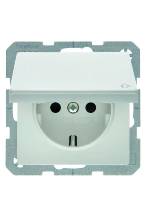 BERKER Steckdose SCHUKO mit Klappdeckel Q.1/Q.3 polarweiß samt