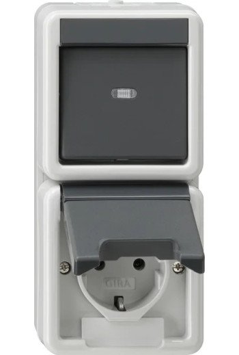 GIRA Kombi AusWe/SCHUKO senkr. KD WG AP Grau