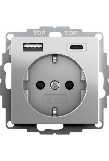 GIRA SCHUKO SH USB-Spannungsvers. 2f Typ A/C System 55 Edelstahl(lack.)