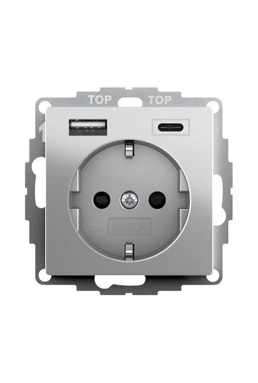 GIRA SCHUKO SH USB-Spannungsvers. 2f Typ A/C System 55 Edelstahl(lack.)