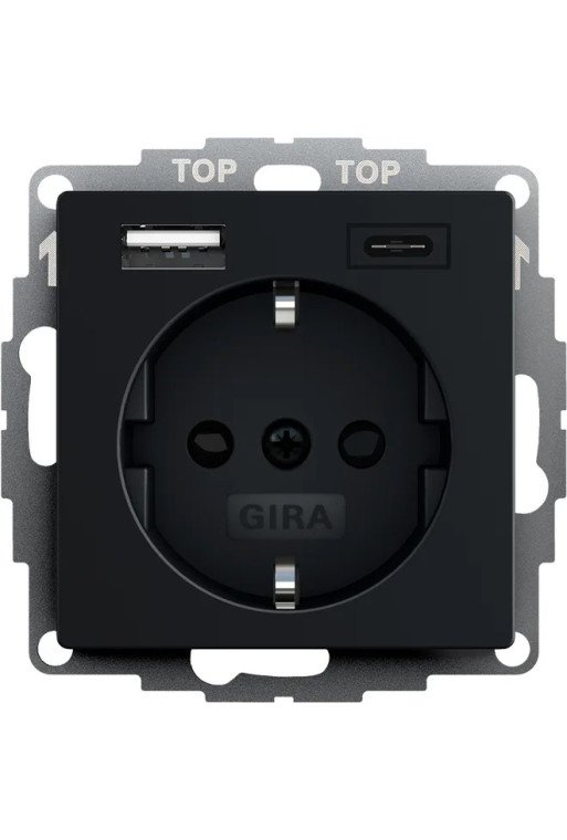 GIRA SCHUKO SH USB-Spannungsvers. 2f Typ A/C System 55 Schwarz m